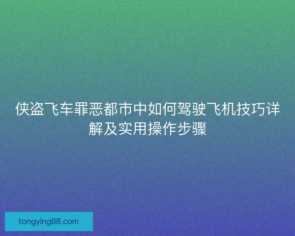 侠盗飞车罪恶都市中如何驾驶飞机技巧详解及实用操作步骤